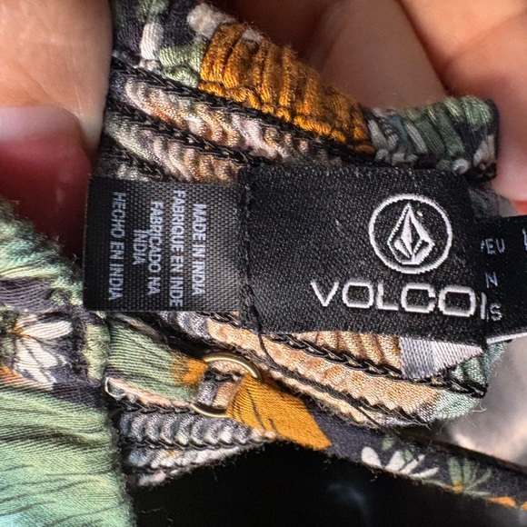 Volcom floral strappy dress teal, orange and black side cutouts a tie front sz L - Picture 3 of 8